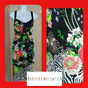 Rare David Meister Black Silk Floral Dress 2P